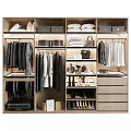 Modern Wardrobe Interior Design With Hanging Clothes Folded Items Shoes And Storage Drawers