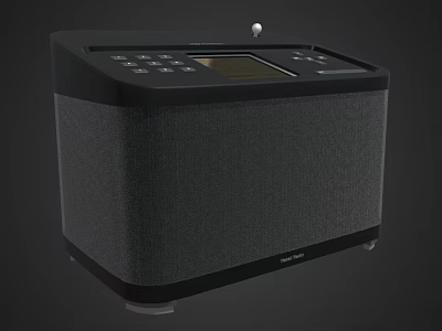 Modern Sleek Desktop Audio Speaker with Digital Display Control Buttons and Fabric Cover 3d model