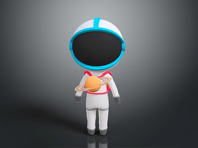 Astronaut in White Spacesuit and Blue Helmet Holding Ringed Planet Model 3d model