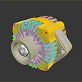 Industrial Alternator In Yellow Silver Design With Metal Cooling Fins And Pulley