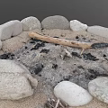 Outdoor Garden Stone Circle Fire Pit with Sand Ash and Logs