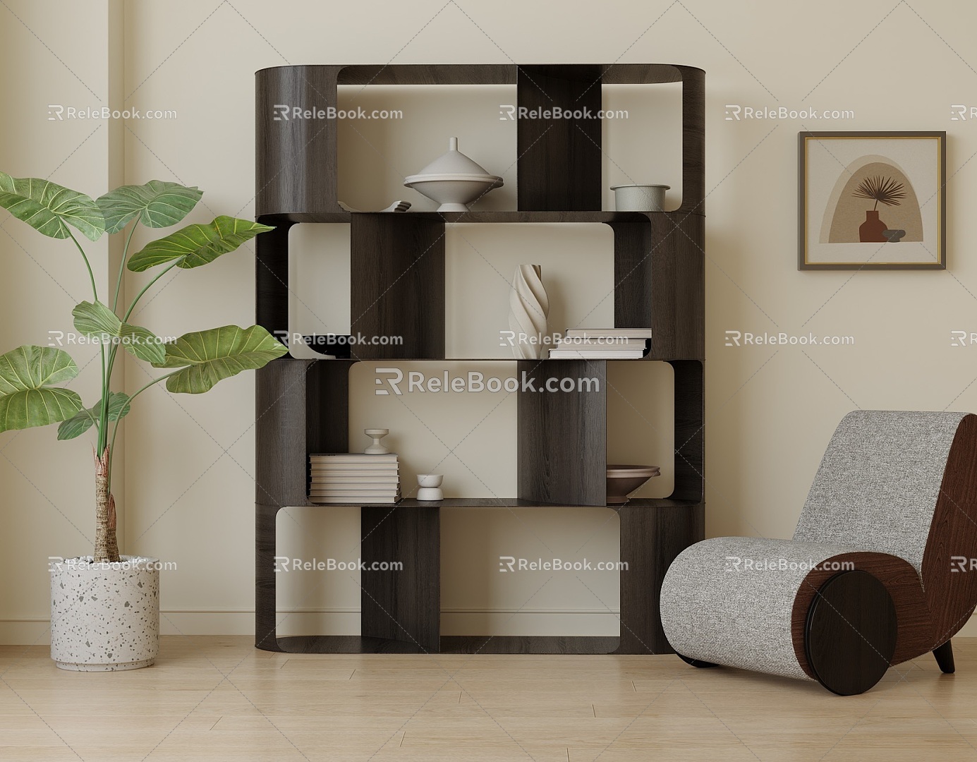 Modern bookcase single chair 3d model