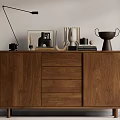 Minimalist Modern Walnut Wooden Decorative Cabinet With Sculptures Books Table Lamp And Decorative Items