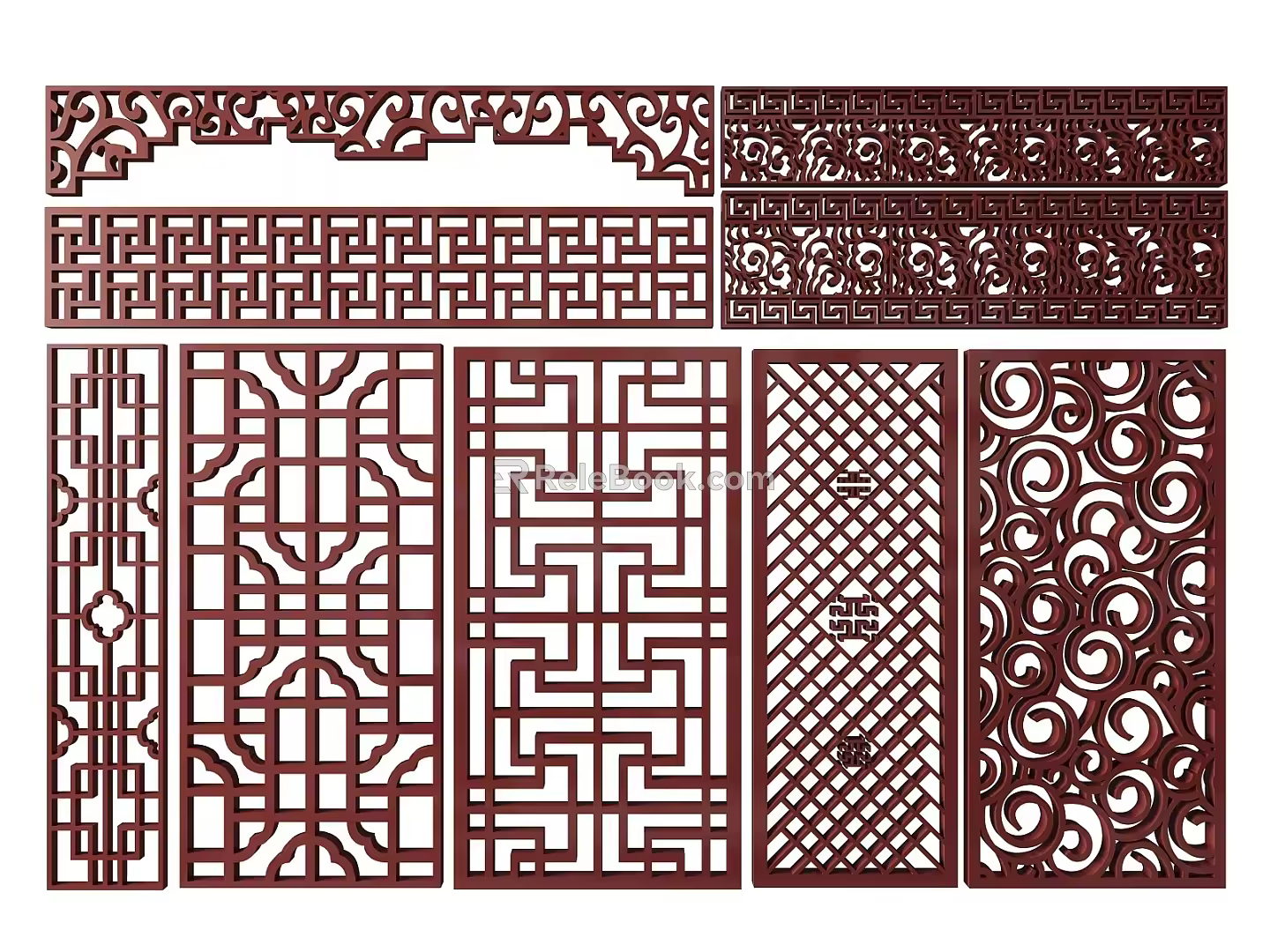 New Chinese Style Flower Lattice Window Carved Hollow Carved Window Corner Carved Gypsum Line Carved Window Pattern Carved 3d model