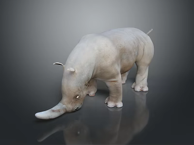 White Rhino 3D Model Display on Reflective Surface with Gray Background 3d model