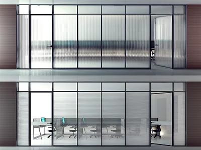 Spacious Modern Office Interior Design With Glass Hinged Doors And Partition Walls 3d model