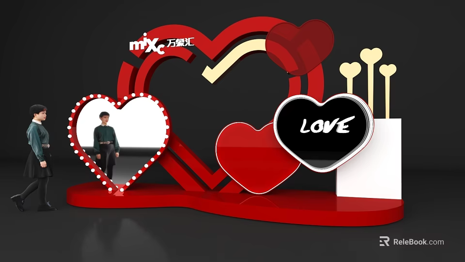 Mix City Photo Check In Spot With Red Heart Decorations And LOVE Sign 3d model 