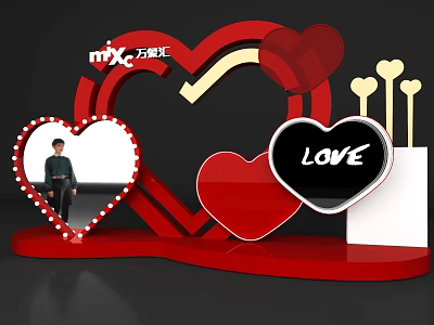 Mix City Photo Check In Spot With Red Heart Decorations And LOVE Sign 3d model