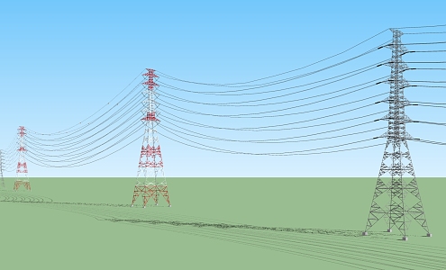 Modern electric tower high voltage tower transmission line rack 3d model