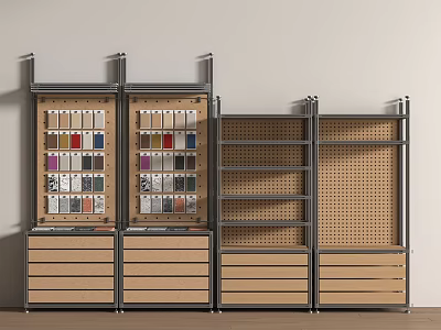 Metal Frame Storage Shelving Units With Wooden Drawers Shelves Pegboard Panels For Colorful Items 3d model