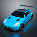 Blue Modified Sports Car With Large Rear Spoiler Black Roof And Wheels