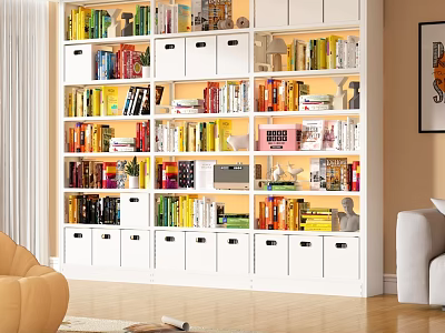 Modern White Bookcase With Multiple Storage Compartments Open Closed Cabinets And Books 3d model
