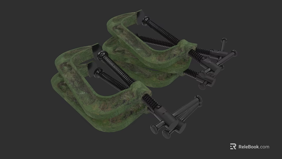 Green G Clamps With Metal Screw Mechanism For Woodworking And DIY Tasks 3d model 