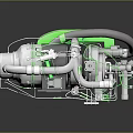 Industrial Equipment With Silver Metallic Structure Green Components Pipes And Connecting Wires