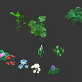 Various Green Foliage And Colorful Flowers With Tropical Leaves And Fern Plants