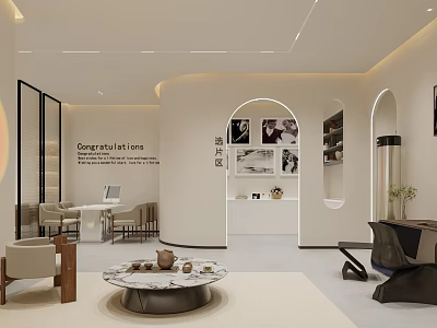 Modern Bridal Shop Interior With Curved Arches Bridal Display Area And Seating 3d model