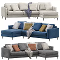 Light Gray Fabric Sectional Sofa With Multiple Cushions And Cozy Throw Blanket 3d model