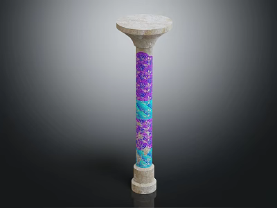 Decorative Stone Pillar With Purple And Blue Intricate Patterns On White Base And Top Design 3d model