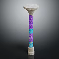 Decorative Stone Pillar With Purple And Blue Intricate Patterns On White Base And Top Design
