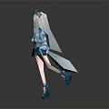 Anime Game Character With White Long Hair Cat Ears Teal Hoodie And Short Skirt
