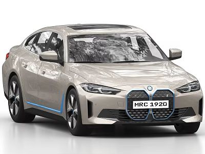 Silver BMW Electric Sedan With Blue Accents And Modern Front Design 3d model