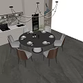 Round Dining Table and Chair Combination Sideboard West Cabinet 3d model