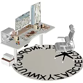 Modern Computer Desk with Dual Monitors White Chair Alphabet Rug and Desk Accessories