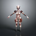 3D Cyberpunk Mechanical Character Design With White Red Armor And Gear