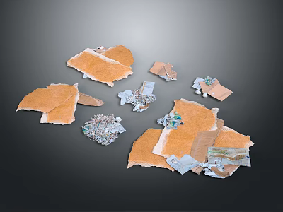 Scattered Broken Fragments of Orange and White Materials with Small Metallic Debris 3d model