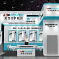 AISINO Exhibition Booth With Blue And White Design Staff Display Cabinets Tables And Chairs