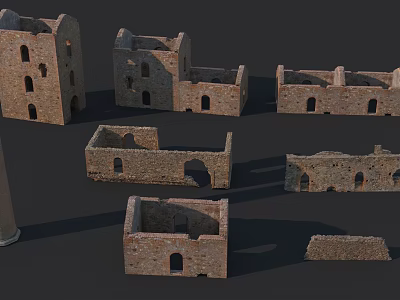 Ancient Stone Ruin Scene Components With Arched Walls And Column Structures 3d model