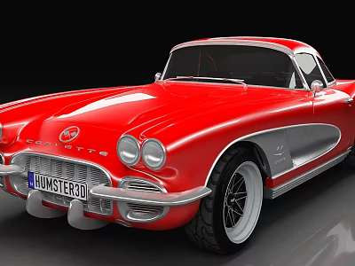 Classic Red Corvette Convertible With Silver Accents And White Wheels 3d model