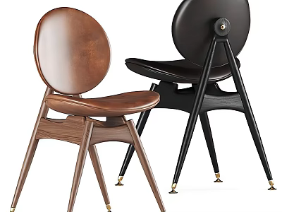 Modern Leisure Chairs Brown Leather Black Design With Wooden Frame Triangular Legs 3d model