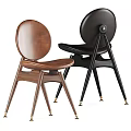 Modern Leisure Chairs Brown Leather Black Design With Wooden Frame Triangular Legs
