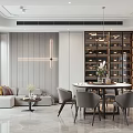 Modern Living and Dining Room Interior With Large TV Sofa Coffee Table And Dining Chairs