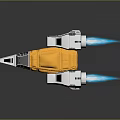 Toy Rocket Model With Yellow And White Body And Blue Thrusters