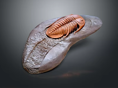 Ancient Trilobite Fossil With Detailed Exoskeleton Preserved On Rock Slab 3d model