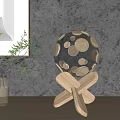 Modern Spherical Table Lamp with Brown Dots and Wooden Cross Base Design