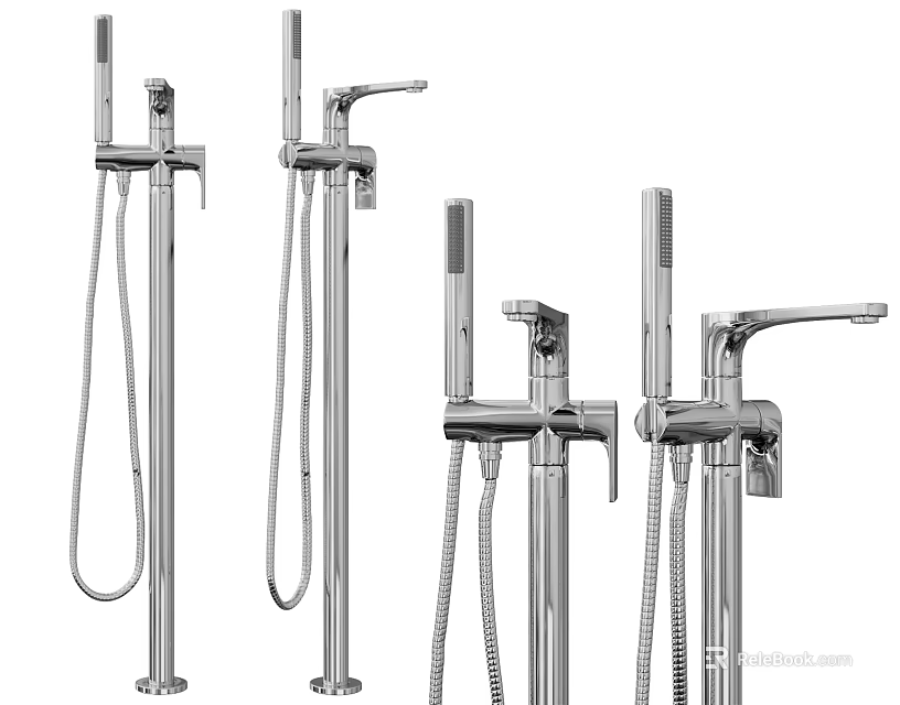 Modern Chrome Shower Faucets With Handheld Heads And Flexible Hose Attachments 3d model 