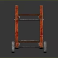Red Wooden Two Tier Rolling Cart With Metal Wheels And Shelves