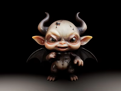 Cute Fantasy Devil Doll With Horns Bat Wings And Big Eyes 3d model