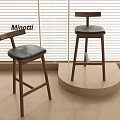 Modern Minotti Bar Stools With Wooden Frame And Black Leather Seat