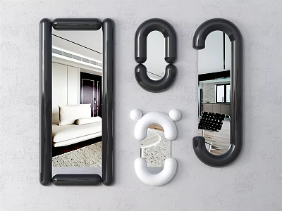 Modern Decorative Mirrors With Various Shapes And Black White Frames For Interior 3d model