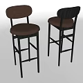 Modern Bar Stools With Brown Upholstered Seats And Black Metal Frames 3d model