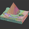 Detailed Doll Pyramid Model Scene With River Vegetation And Base Details 3d model