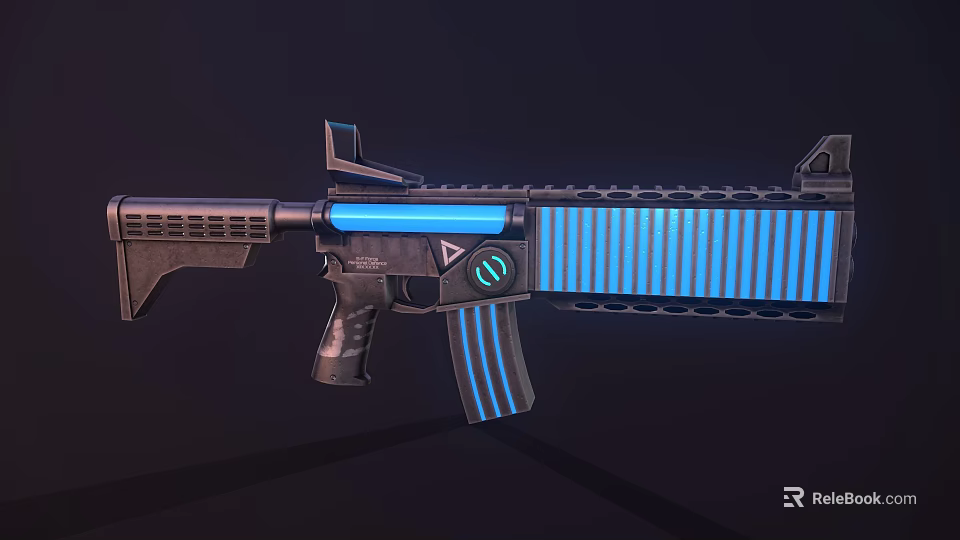 Futuristic Assault Rifle with Blue Glowing Strips and Modern Tactical Sci Fi Design 3d model 