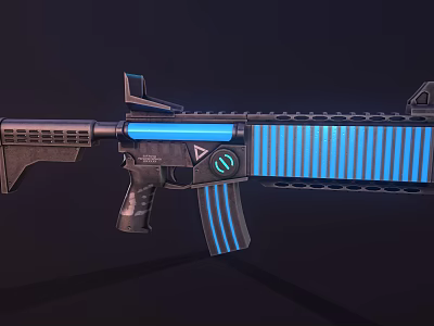 Futuristic Assault Rifle with Blue Glowing Strips and Modern Tactical Sci Fi Design 3d model