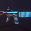 Futuristic Assault Rifle with Blue Glowing Strips and Modern Tactical Sci Fi Design