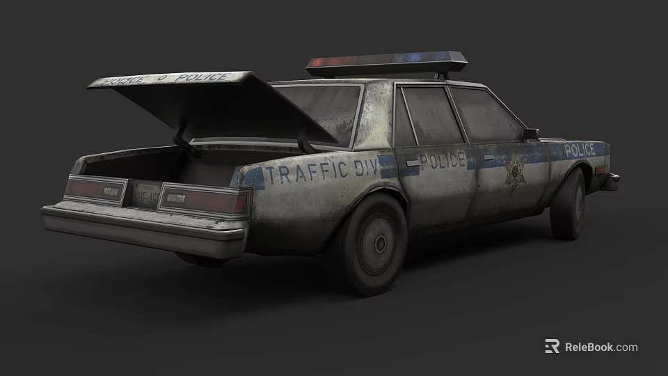 Rear View Of Traffic Division Police Car With Open Trunk And Markings 3d model 