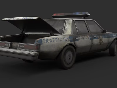 Rear View Of Traffic Division Police Car With Open Trunk And Markings 3d model